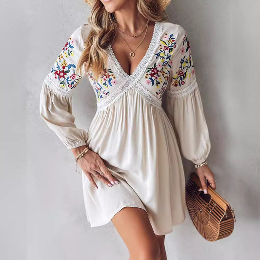 Embroidered V-Neck Dress